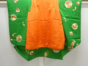 雪輪に草花模様子供着物・被布セット(長襦袢・重ね衿付き)